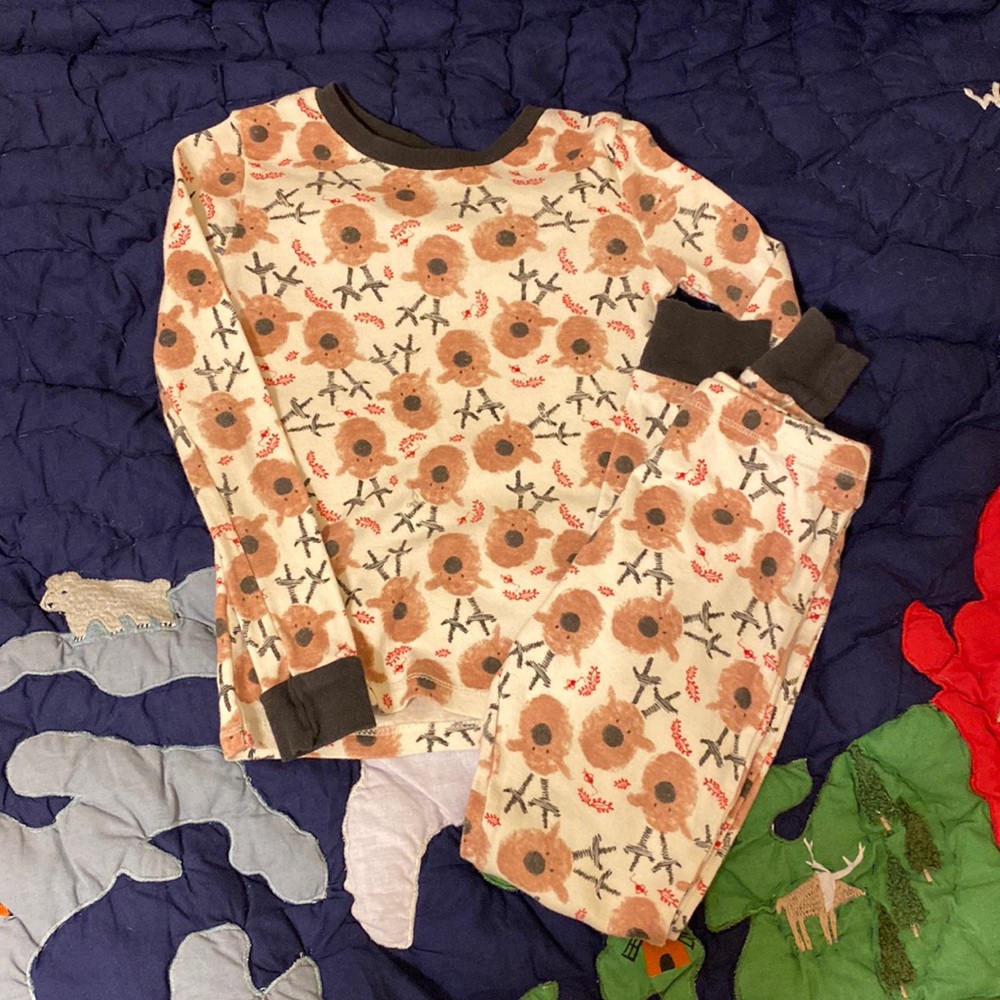 Burt’s Bees Kids - Cream & Navy Thumbprint Reindeer Pajamas - Kids